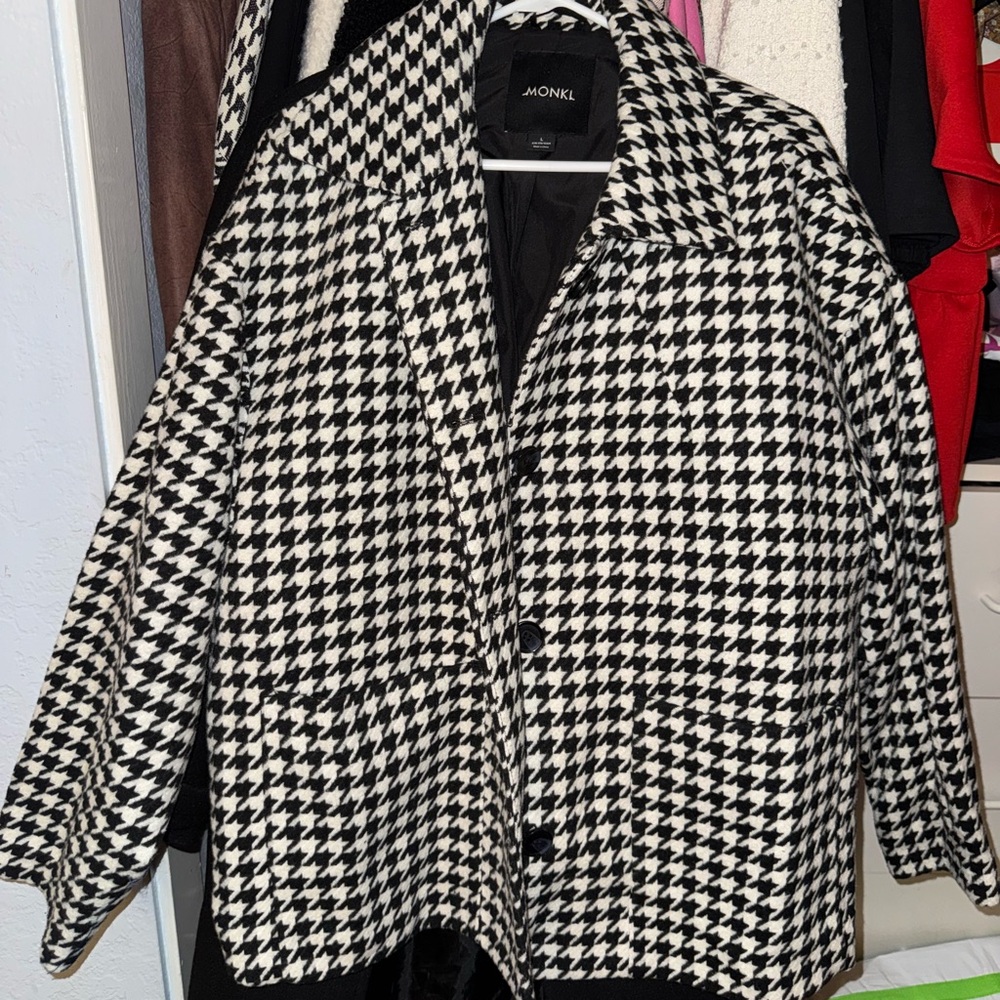 Monki Black and White Houndstooth Coat